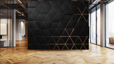 Luxury triangle abstract black metal background with golden light lines Wall mural