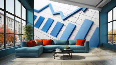 A detailed financial graph showcasing upward trends with blue bars and lines, ideal for business and marketing visuals. Wall mural