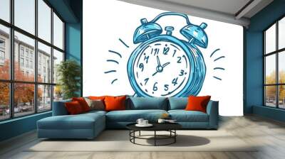 A hand-drawn blue alarm clock conveys the essence of time management and urgency, perfect for productivity themes. Wall mural