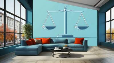 A minimalistic illustration of a balanced scale symbolizing justice, fairness, and equality on a soft blue background. Wall mural