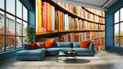 Library with many shelves and books, diminishing perspective and shallow dof Wall mural