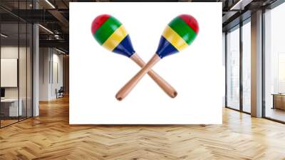 pair of colorful wooden maracas isolated on white background Wall mural