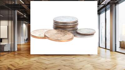 Pile of US coins isolated on white background Wall mural