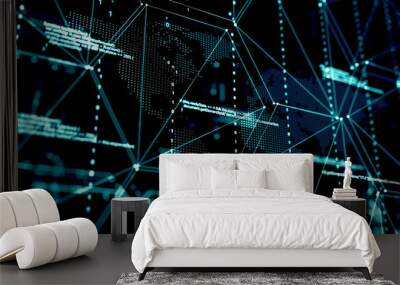 3D rendering. Abstract background concept of cyber security and attack, system crash. Wall mural