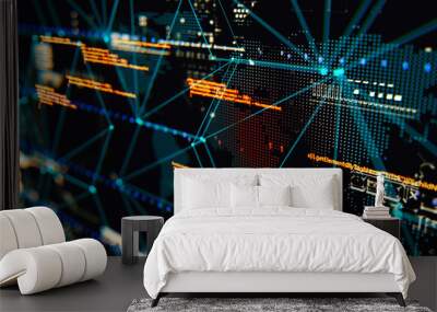 3D rendering. Abstract background concept of cyber security and attack, system crash. Wall mural