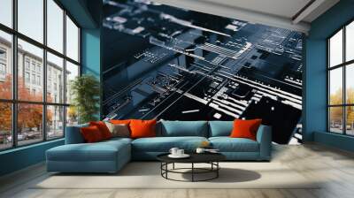 3D rendering. Digital binary data and electronic circuit board. Cyber security concept abstract background. Wall mural