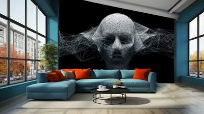 Abstract digital human face with big data connection or mistic mask. 3d illustration Wall mural