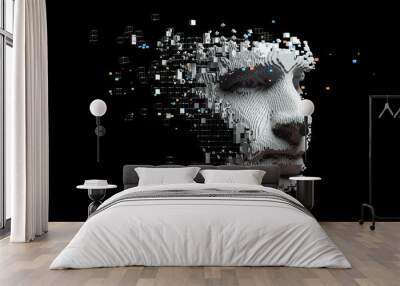 abstract digital human face. artificial intelligence concept of big data or cyber security. 3d illus Wall mural