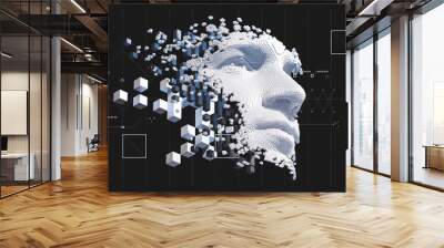 Abstract digital human face.  Artificial intelligence concept of big data or cyber security. 3D illustration  Wall mural