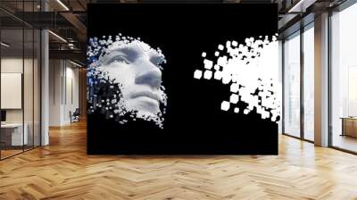 Abstract digital human face.  Artificial intelligence concept of big data or cyber security. 3D illustration  Wall mural