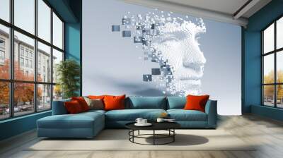 Abstract digital human face.  Artificial intelligence concept of big data or cyber security. 3D illustration  Wall mural