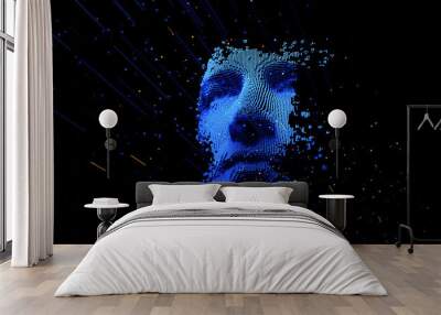 Abstract digital human face.  Artificial intelligence concept of big data or cyber security. 3D rendering
 Wall mural