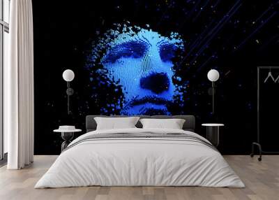 Abstract digital human face.  Artificial intelligence concept of big data or cyber security. 3D rendering
 Wall mural