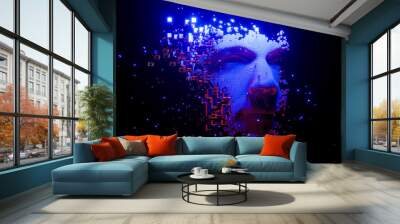 Abstract digital human face.  Artificial intelligence concept of big data or cyber security. 3D rendering Wall mural