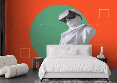 Sculpture of human with VR glasses. Concept of virtual reality or cyberspace. 3D rendering. Wall mural