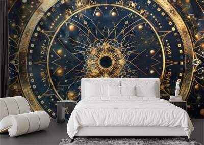 A celestial-themed mandala with intricate geometric patterns and gold metallic highlights  Wall mural