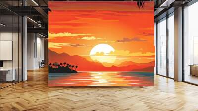 A tropical island sunset banner template, perfect for romantic getaways Wall mural