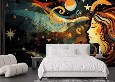 Abstract background with symbols of dreams and subconscious Wall mural