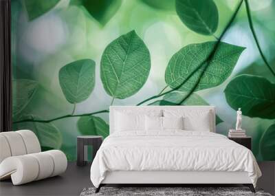 Abstract leaf shapes in calming green hues, representing natural health Wall mural