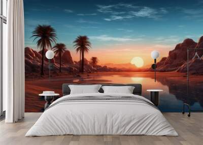 Calm desert view with palm trees Wall mural