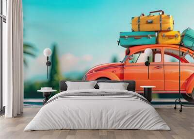 Car full of suitcases and bags to go on summer vacation Wall mural