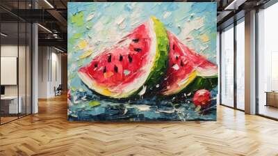 palette knife textured painting watermelon illustration Sliced watermelon Close-up of fresh slices of red watermelon Wall mural