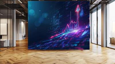 raise arrow chart digital transformation abstract technology background. Big data and business growth currency stock and investment economy Wall mural