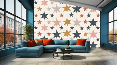 Simple star shapes in muted tones, arranged in a subtle and minimalist pattern Wall mural