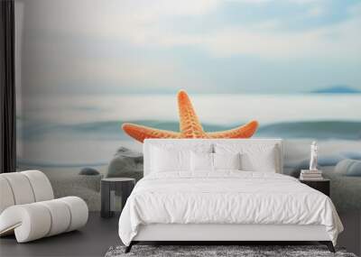 starfish on the beach Starfish on summer sunny beach at ocean background. Travel, vacation concepts Wall mural