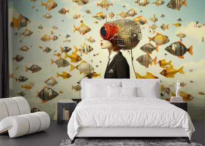 Surreal art collage with unusual characters Wall mural