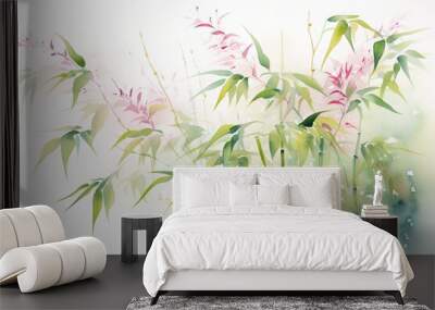 watercolor bamboo painting bamboo Background Bamboo watercolor stems and leaves Wall mural