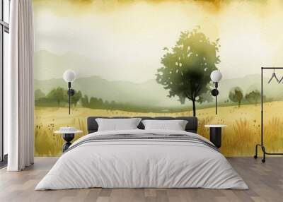 watercolor landscape with trees Wall mural