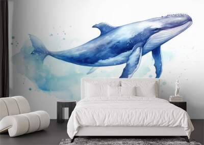 watercolor Whale Humpback whale. Big gray whale Blue whale Wall mural