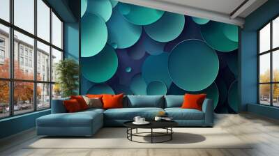 Geometric background with layered circles and lines in cool blues and greens, modern and stylish Wall mural