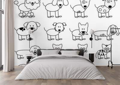 Vector Collection of Cute Stick Figure Pets and Animals Wall mural