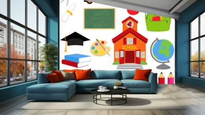 Vector Collection of School Supplies and Images Wall mural