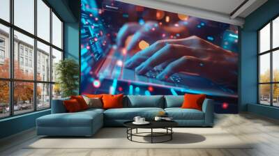 Digital technology, businessman use internet for Global network connection. Big data analytics and business intelligence. World map point and line composition of global business. innovation Wall mural