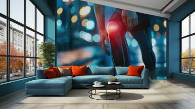 female athlete or spot woman having knee injury due to ligament inflammation, knee pain due to exercise, massage, muscle relaxation, rheumatoid arthritis, gait disturbance, rheumatoid arthritis Wall mural