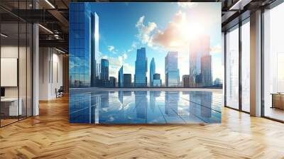 modern office building or business center. high-rise windor buildings made of glass reflect the clou Wall mural