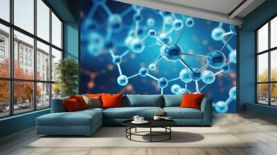 molecule or atom, Abstract structure for Science or medical background, 3d illustration, science, atom, abstract, chemistry, structure, blue, chemical, background Wall mural