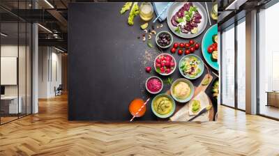 colorful vegetarian feast dinner table from above Wall mural