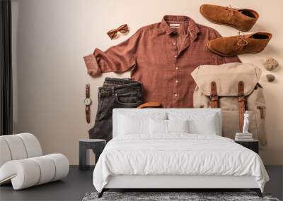 Men's clothing and accessories - tourist or traveler casual outfit Wall mural