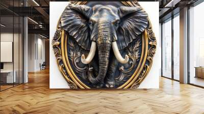 Bull Elephant Head Isolated on White Background - 3D Bas Relief Style Illustration Wall mural