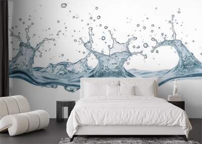 Fluid Motion: High-Speed Photograph of Water Splash and Droplets in Mid-Air on Transparent Background. Wall mural