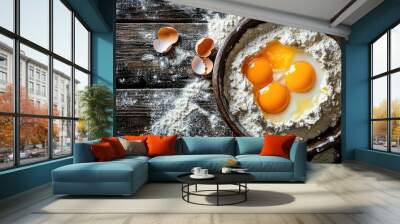 Fresh Ingredients for Baking with Flour and Eggs Wall mural