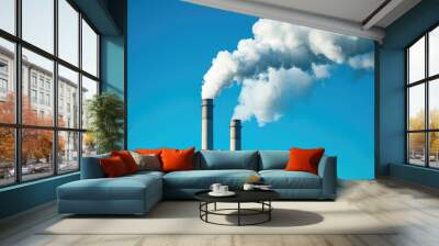 Industrial Power Plant with Tall Smokestacks and Clouds Wall mural