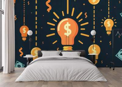 Lightbulb and dollar sign graphics, symbolizing profitable business ideas Wall mural