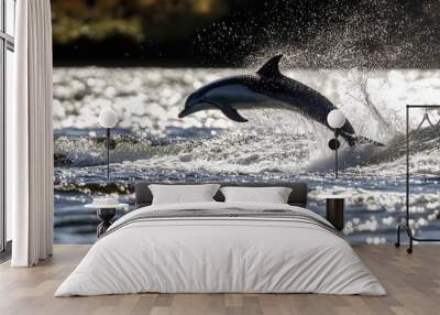 Playful Dolphin Leaping from Ocean Waves Wall mural