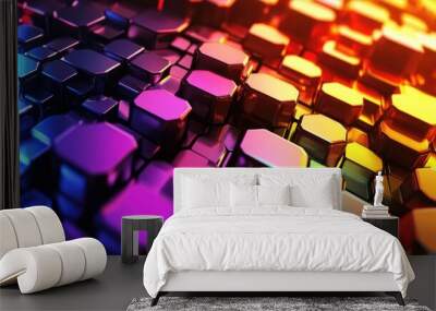 Vibrant 3D background with colorful hexagons and dynamic lighting, energetic abstract art Wall mural