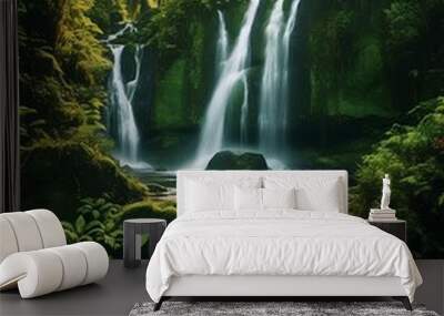 Waterfalls in a lush forest  Amazonia Landscape - Generative AI Wall mural